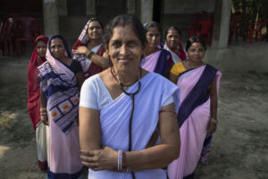 Kamini Kumari, an Auxillary Midwife Nurse, provides medical care to women at a rural health center. Women's equal participation in governance and leadership roles are a step towards building stronger communities and improving reproductive health services at village, block, and district levels. The Center for Catalyzing Change (C3) is strengthening the voice, participation, leadership, and influence of Elected Women Representatives to achieve these goals.